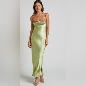 Green silk dress